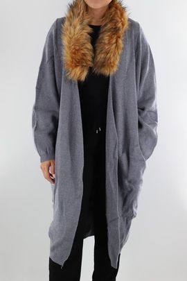La Fiorentina La Fiorentina Knit Cardigan with Faux Fur Collar