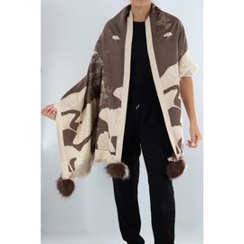 La Fiorentina La Fiorentina Shell Print Wrap with Faux Poms