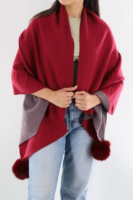La Fiorentina La Fiorentina Two Tone Scarf with Faux Fur Poms