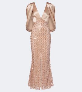 La Fuori Là Fuori Caped sequined silk satin gown