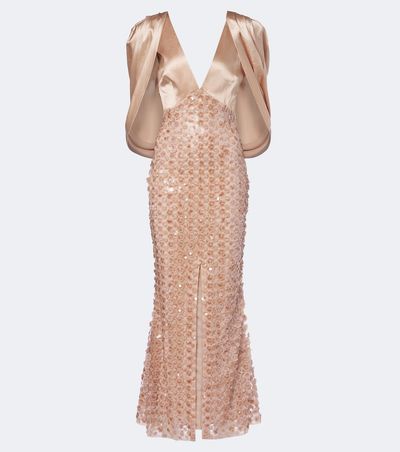 La Fuori Là Fuori Caped sequined silk satin gown