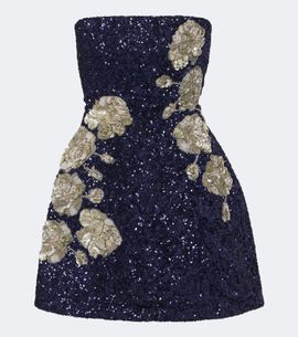 La Fuori Là Fuori Midnight Rosette sequined silk corset dress