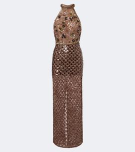 La Fuori Là Fuori Scales of Gold embellished halterneck gown