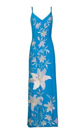La Fuori La Fuori Aqua Lily Garden Emb Embroidered Silk Dress