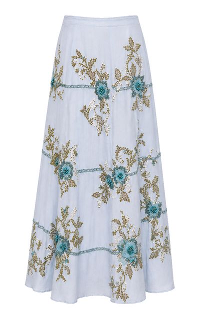 La Fuori La Fuori Blue Metallique Embellished Maxi Skirt