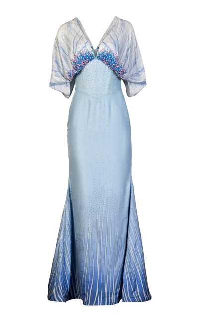 La Fuori La Fuori Cerulean Lines Embroidered Silk Gown Blue L