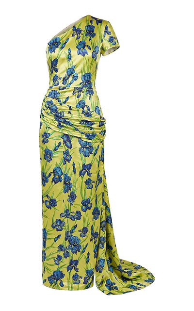 La Fuori La Fuori Citrine Iris OneShoulder Silk Midi Dress