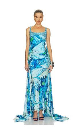 nicholas drenica drop waist corset midi dress Strappy-Back Long Sequin Prom Dress with Train Black/Blue / 14