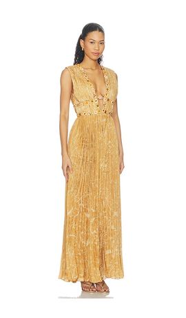 LA FUORI LA FUORI Honeydew Printed Draped Gown