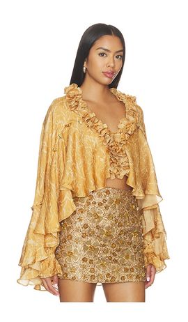 LA FUORI LA FUORI Honeydew Printed Ruffle Top