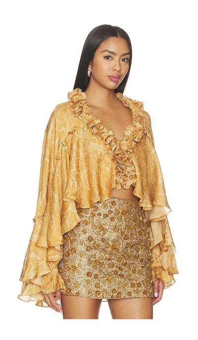 LA FUORI LA FUORI Honeydew Printed Ruffle Top