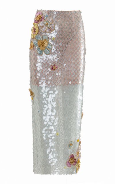 La Fuori La Fuori Ice Bloom Embellished Midi Skirt