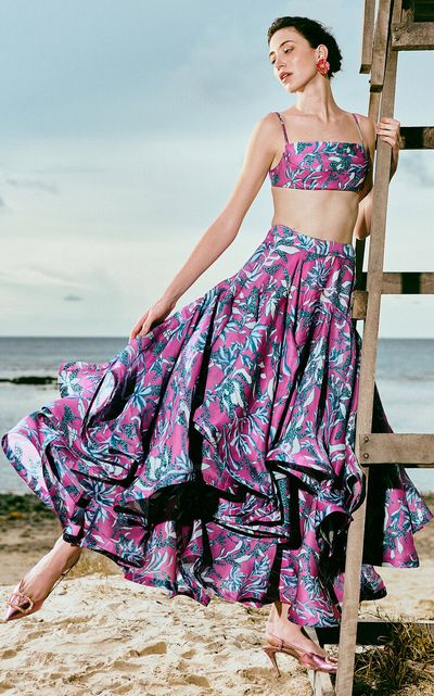 La Fuori La Fuori Iris Bloom Silk Maxi Skirt