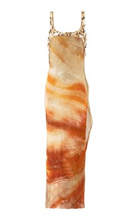 La Fuori La Fuori Saffron Sunset Embellished Silk Maxi Dress