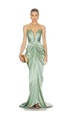 aurora misty green twilight blossom embellished midi dress Carrey Maxi Dress for Women, Army Color, Textured Jersey Knit, AU12 US8 main image 1