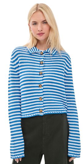 La Ligne La Ligne Fine Line Mini Marina Cardigan Cerulean/Ivory