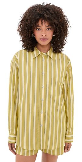 La Ligne La Ligne Oversized Button Down Shirt Pistachio Multi