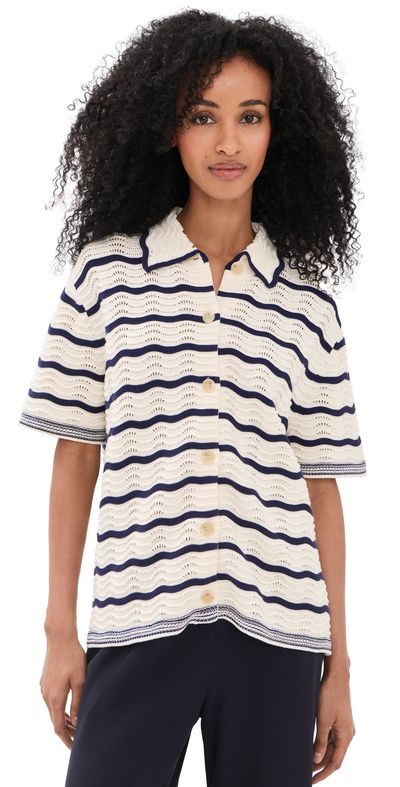 La Ligne La Ligne Oversized Short Sleeve Shirt Cream/Navy