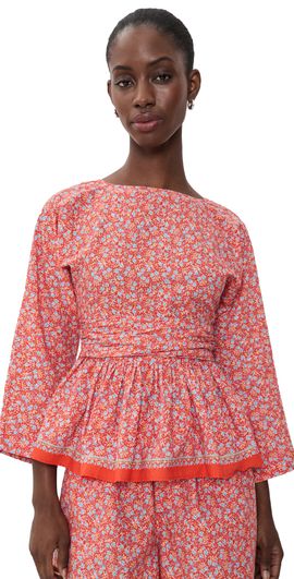 La Maregold La Maregold The Madeline Top Red Linen Bloom