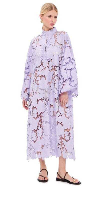 La Vie Style House La Vie Style House Violet Floral Flat Lace Maxi Caftan Violet One