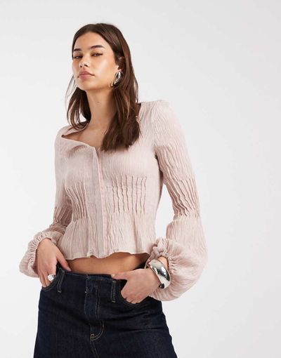 Laagam Laagam dalia puff sleeve long sleeve blouse in light pink