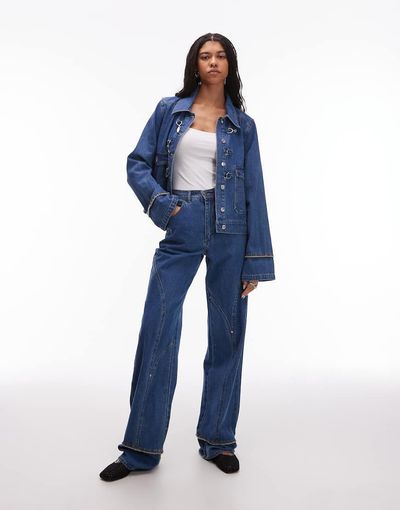 Laagam LAAGAM dallas turn-up wide leg jeans in indigo - part of a set-Blue