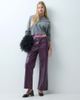 Laagam laagam elwyn textured low rise wide leg pants with stud details in burgandy plum-PURPLE - 1