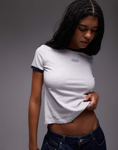 Laagam LAAGAM hera logo t-shirt with contrast ribbed neck and sleeves in gray