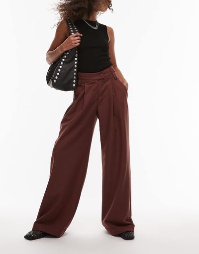 Laagam LAAGAM high rise asymmetric tailored pants in brown