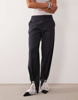 Laagam Laagam ivah tailored pants with lace detail in gray