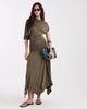 Laagam Laagam Izola asymmetric draped jersey maxi dress in khaki green - 1