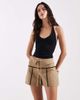 Laagam Laagam Kali mid rise skort with double waistband and tie details in camel-Brown - 1