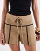 Laagam Laagam Kali mid rise skort with double waistband and tie details in camel-Brown - 3