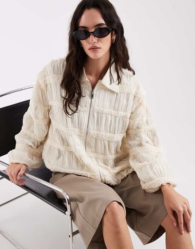 Laagam Laagam Kiara textured bomber jacket in ecru-White