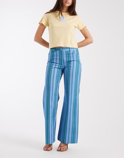 Laagam Laagam leroy low rise pants in blue striped twill
