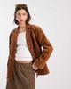 Laagam Laagam maira real suede long jacket in brown - 1