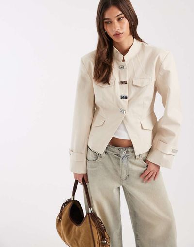 Laagam Laagam milou military style jacket in ecru-White