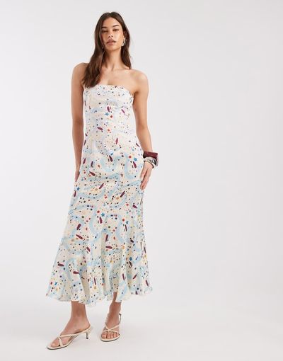 Laagam Laagam polly bandeau midi dress in multi polka dots-White