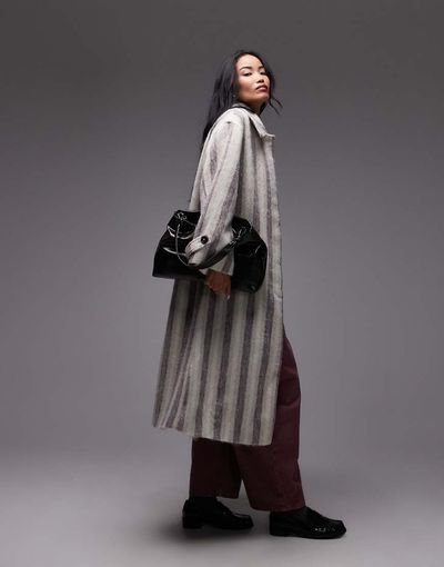 Laagam LAAGAM portobello striped long coat-Gray