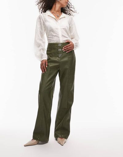 Laagam LAAGAM ronnie high rise pants in khaki-Green