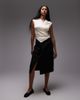 Laagam LAAGAM selena draped stretch bodice with tailored skirt midi dress in black and ecru-White - 1