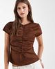 Laagam Laagam simone short sleeve ruched top in brown - 1