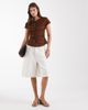 Laagam Laagam simone short sleeve ruched top in brown - 2