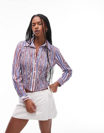 Laagam LAAGAM striped ruched shirt in purple stripe-Multi