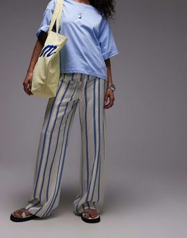 Laagam Laagam tashi striped flow pants in ecru and blue-White