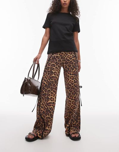 Laagam LAAGAM vicky leopard print mid rise tracksuit pants with bow detail-Multi