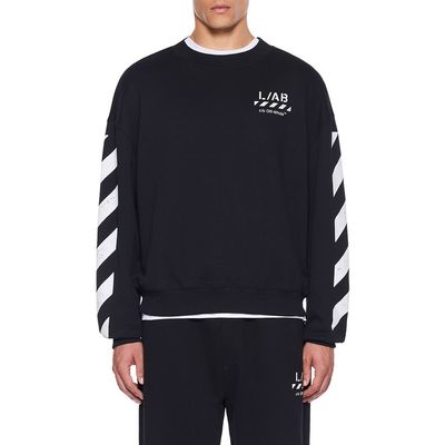 L/AB C/O OFF-WHITE L/AB C/O OFF-WHITE Diagonal Stripe Logo Cotton French Terry Graphic Sweatshirt