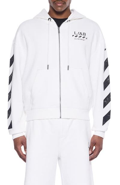 L/AB C/O OFF-WHITE L/AB C/O OFF-WHITE Diagonal Stripe Logo Cotton French Terry Zip Graphic Hoodie 