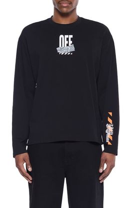 L/AB C/O OFF-WHITE L/AB C/O OFF-WHITE Off Active Tape Appliqué Long Sleeve Graphic T-Shirt