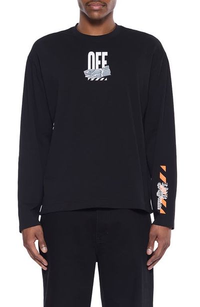 L/AB C/O OFF-WHITE L/AB C/O OFF-WHITE Off Active Tape Appliqué Long Sleeve Graphic T-Shirt
